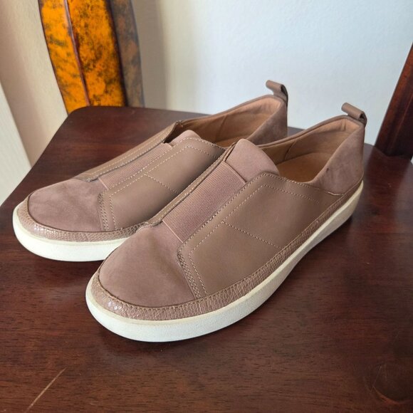 Vionic Shoes - Vionic Womens Size 8 Zinah Blush Tan Slip-On Sneakers Leather Suede Upper Casual